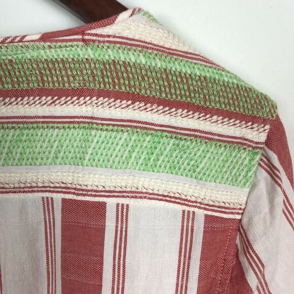 Woolrich Organic Striped Embroidered Button Long Sleeve Tunic Top Women Medium - Picture 8 of 8